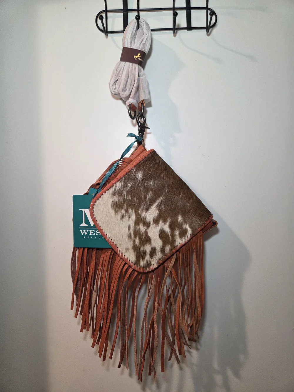 Montana West Brown and White Hair-On Hide Fringe Crossbody Bag